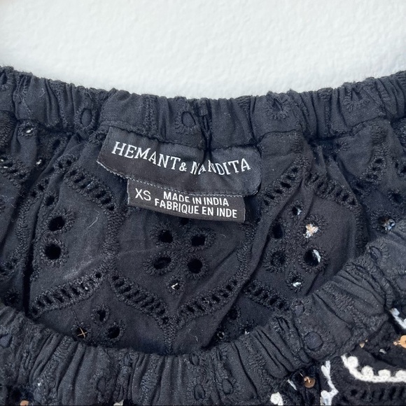 Hemant & Nandita Anthropologie Marva Off Shoulder Black Embroidered Top XS - Picture 12 of 14